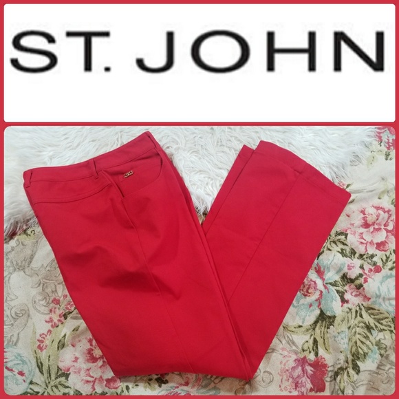 St. John Pants - ST JOHN Sport Marie Gray RED COTTON STRECH PANTS St. John Pants - ST JOHN Sport Marie Gray RED COTTON STRECH PANTS